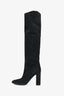 Christian Dior Black Suede Knee High Heeled Boots with Silver Detail Size 38.5