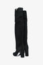 Christian Dior Black Suede Knee High Heeled Boots with Silver Detail Size 38.5
