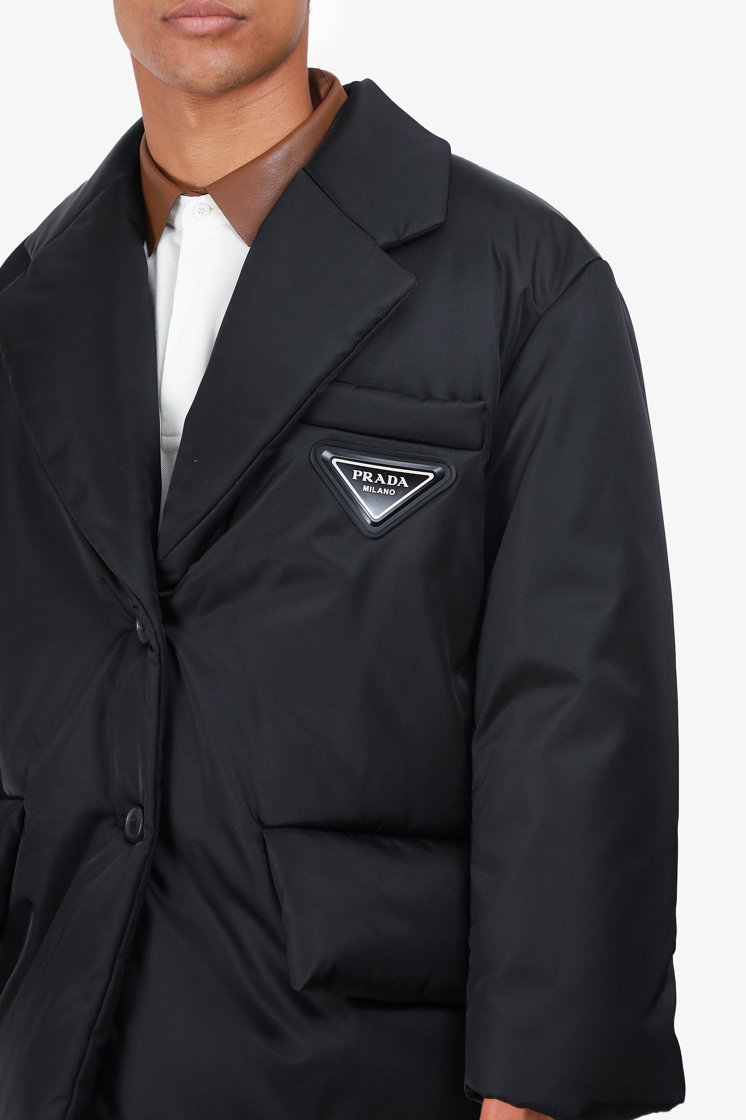 Prada Black Reissue Nylon Belted Puffer Blazer Jacket Size 38 Mens