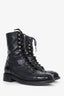 Pre-Loved Chanel™ Black Interlocking CC Logo Leather Combat Boots Size 40.5