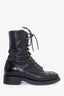 Pre-Loved Chanel™ Black Interlocking CC Logo Leather Combat Boots Size 40.5