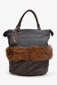 Brunello Cucinelli Grey/Black Leather Fur Trim Top Handle Bag