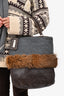 Brunello Cucinelli Grey/Black Leather Fur Trim Top Handle Bag