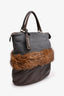 Brunello Cucinelli Grey/Black Leather Fur Trim Top Handle Bag