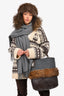 Brunello Cucinelli Grey/Black Leather Fur Trim Top Handle Bag