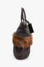 Brunello Cucinelli Grey/Black Leather Fur Trim Top Handle Bag