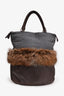 Brunello Cucinelli Grey/Black Leather Fur Trim Top Handle Bag