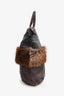 Brunello Cucinelli Grey/Black Leather Fur Trim Top Handle Bag