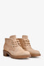 Pre-Loved Chanel™ 2016 Beige Suede CC Logo Lace Up Ankle Boots Size 37 (As Is)