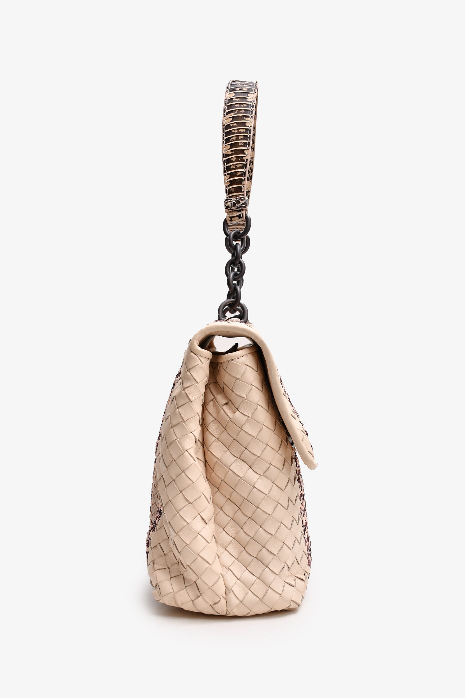 Bottega Veneta Beige Intrecciato Snakeskin Trim Olimpia Shoulder