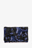 Oscar de la Renta Navy Satin Bead Embellished Clutch with Chain (As Is)