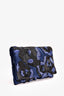 Oscar de la Renta Navy Satin Bead Embellished Clutch with Chain (As Is)
