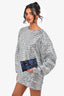 Oscar de la Renta Navy Satin Bead Embellished Clutch with Chain (As Is)