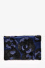 Oscar de la Renta Navy Satin Bead Embellished Clutch with Chain (As Is)