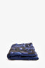 Oscar de la Renta Navy Satin Bead Embellished Clutch with Chain (As Is)