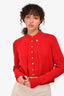 Hermès Vintage Red Wool Knit Sleeveless Button Top + Button Down Cardigan Set Size S