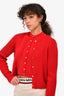 Hermès Vintage Red Wool Knit Sleeveless Button Top + Button Down Cardigan Set Size S