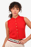 Hermès Vintage Red Wool Knit Sleeveless Button Top + Button Down Cardigan Set Size S