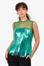 Dries Van Noten Green Translucent Fringe/Mesh Sleeveless Top Size 36