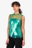 Dries Van Noten Green Translucent Fringe/Mesh Sleeveless Top Size 36