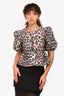 Ganni Leopard Print Puff Sleeve Tie Top Size 32