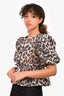 Ganni Leopard Print Puff Sleeve Tie Top Size 32