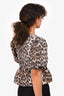 Ganni Leopard Print Puff Sleeve Tie Top Size 32