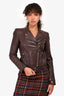 Roberto Cavalli Brown Leather Braided Detail Jacket Size 40