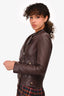 Roberto Cavalli Brown Leather Braided Detail Jacket Size 40