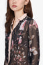 Alice & Olivia Black/Pink Silk Floral Sheer Blouse Size S