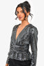 Ba&sh Silver Sequin V-Neck Ruched Top Size 1
