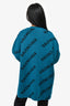 Balenciaga Teal/Black Wool Logo All Over Cardigan Size M