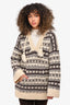 Celine Cream/Brown Baja Fair Isle Shetland Wool Oversized Hoodie Size XS
