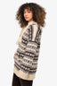 Celine Cream/Brown Baja Fair Isle Shetland Wool Oversized Hoodie Size XS