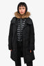 Moncler Black 'Chataignier' Fur-Trimmed Down Coat with Belt + Zip In Vest Size 4