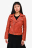 Maje Rust Orange Leather Moto Jacket With Belt Size 36