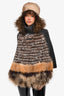 Weekend Max Mara Grey Wool Knit Poncho with Fox/Lamb Fur Est. Size S/M