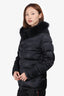 Prada Black Nylon Down/Fox Fur Quilted Puffer Jacket Size 42