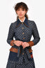 Gucci 2021 Denim Monogram/Brown Leather Belted Jacket + Skirt Set Size 38