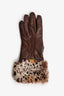 Blumarine Brown Leather/Fur Gloves