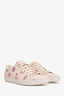 Gucci Beige Leather Pink Metallic Strawberry Printed Sneakers Size 37.5
