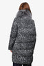 Moncler Black/White Racoon Fur Collar Printed Puffer Coat Size 3