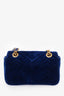 Gucci Navy Matelasse Velvet Mini GG Marmont Shoulder Bag