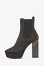Saint Laurent Dark Green Suede Platform 'Soho' Heeled Boots Size 37