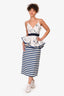 Prada Blue/White Denim Striped Midi Skirt Size 42
