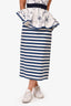 Prada Blue/White Denim Striped Midi Skirt Size 42
