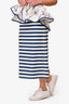 Prada Blue/White Denim Striped Midi Skirt Size 42