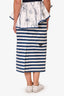 Prada Blue/White Denim Striped Midi Skirt Size 42