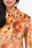 Nanushka Orange Yellow Velvet Tie Dye Patterned Button Up Shirt Dress Size S