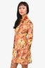 Nanushka Orange Yellow Velvet Tie Dye Patterned Button Up Shirt Dress Size S